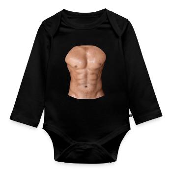 Oberkörper Bauchmuskel Sixpack nackt Geschenk - Baby Bio-Langarm-Body - Schwarz - Vorne