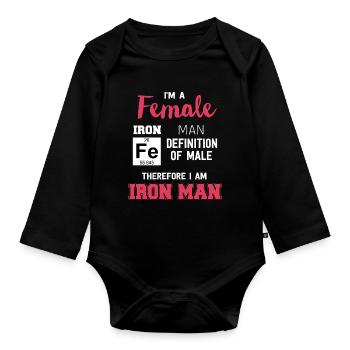 Woman iron saying cool gift idea female power - Organic Longsleeve Baby Bodysuit - black - Front