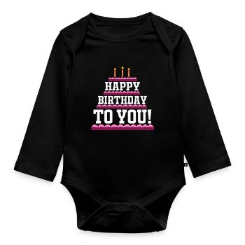Birthday cake Happy Birthday retro gift - Organic Longsleeve Baby Bodysuit - black - Front