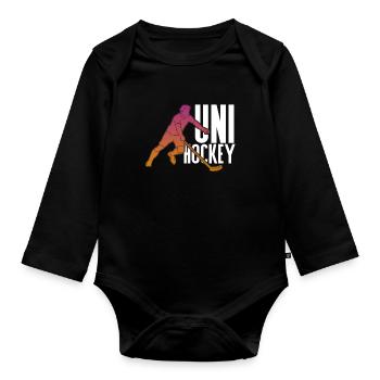 unihockey haftet Spieler Spiel Geschenkidee - Baby Bio-Langarm-Body - Schwarz - Vorne