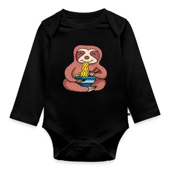 Ramen Life Motiv Faultier Motiv Shirt Ramen Noodle - Baby Bio-Langarm-Body - Schwarz - Vorne
