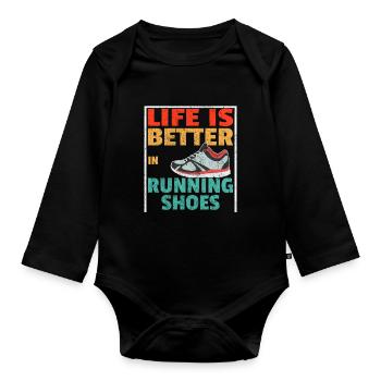 Sport Rennen Marathon sportlich Geschenk Fit - Baby Bio-Langarm-Body - Schwarz - Vorne