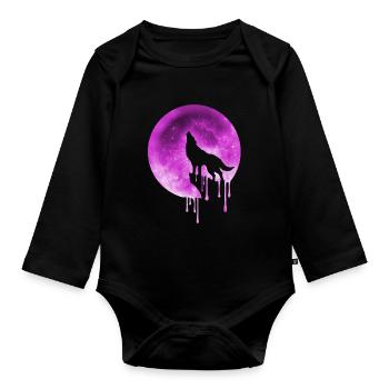 t-shirt de loup pleine lune - Body Bébé bio manches longues - noir - Devant