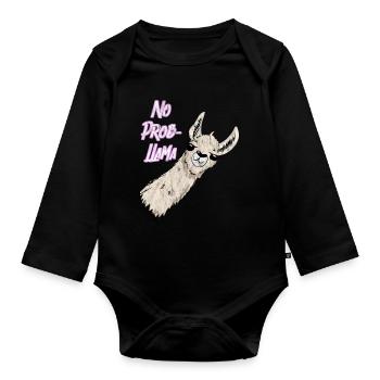 No Prob LLama rose Vintage Trendy Lama - Body Bébé bio manches longues - noir - Devant