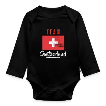 T-shirt de l’équipe de Suisse Gift Mountains Accueil - Body Bébé bio manches longues - noir - Devant