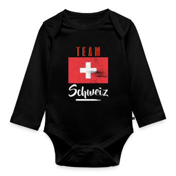 Suisse team T-shirt cadeau de chemise - Body Bébé bio manches longues - noir - Devant