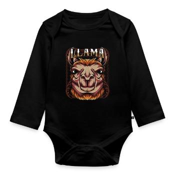 lama - Organic Longsleeve Baby Bodysuit - black - Front