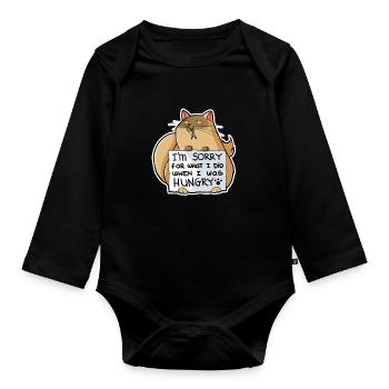 Sorry When I Was Hungry - Fat Cat Lover Kitten - Organic Longsleeve Baby Bodysuit - black - Front