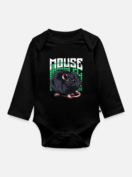 Maus - Baby Bio-Langarm-Body - Schwarz