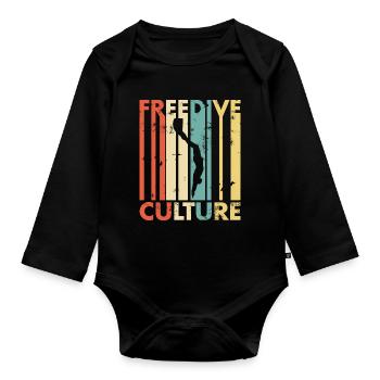 Free diving culture retro silhouette - Organic Longsleeve Baby Bodysuit - black - Front