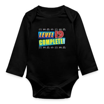 Level 19 Complete! - 19th Unlocked Birthday Gift - Organic Longsleeve Baby Bodysuit - black - Front