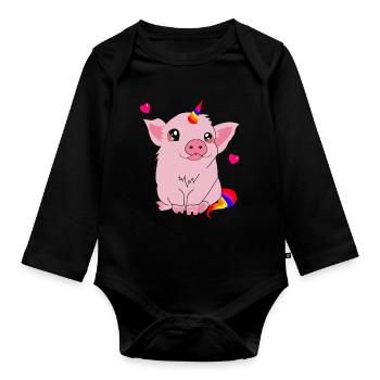 Schweinhorn unicorn - Organic Longsleeve Baby Bodysuit - black - Front