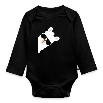 Alpaca Lama T-shirt funny with sunglasses - Organic Longsleeve Baby Bodysuit - black - Front