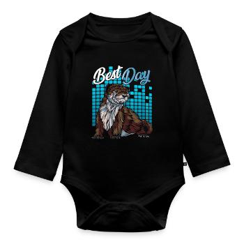 Modern Fleckenhalsotter | Waldbewohner Geschenk - Baby Bio-Langarm-Body - Schwarz - Vorne