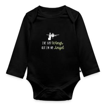 Funny Stewardess Saying & Pilot Gift - Organic Longsleeve Baby Bodysuit - black - Front