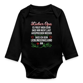 Opa Enkel Spruch Enkelin Lieblingsenkel Geschenk - Baby Bio-Langarm-Body - Schwarz - Vorne