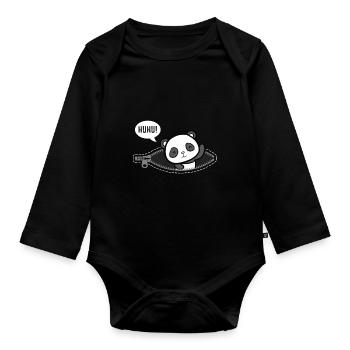 Huhu Ich bin da Baby Panda Geburt Geschenk - Baby Bio-Langarm-Body - Schwarz - Vorne