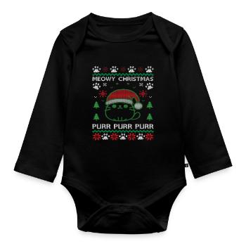 Meowy Christmas Christmas Ugly Sweater Cats - Organic Longsleeve Baby Bodysuit - black - Front