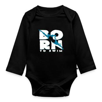 Geboren zum schwimmen | Schwimmsport Geschenkidee - Baby Bio-Langarm-Body - Schwarz - Vorne