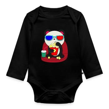 Panda Cinéma Popcorn cadeau idée cadeau - Body Bébé bio manches longues - noir - Devant