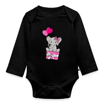 Baby Elefant Liebe Geschenk Geschenkidee - Baby Bio-Langarm-Body - Schwarz - Vorne