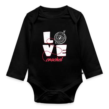 Crochet d'amour | Cadeau d'aiguille de déclaration de typographie - Body Bébé bio manches longues - noir - Devant