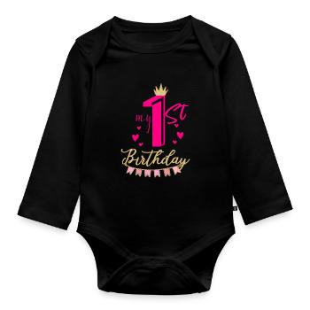 My first birthday - Organic Longsleeve Baby Bodysuit - black - Front