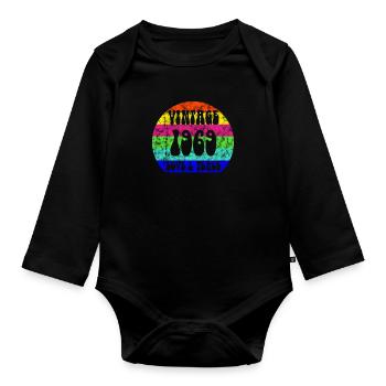 Vintage 1969 Hippie Peace Born Vintage Born - Organic Longsleeve Baby Bodysuit - black - Front