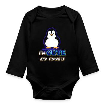 Penguin - Organic Longsleeve Baby Bodysuit - black - Front