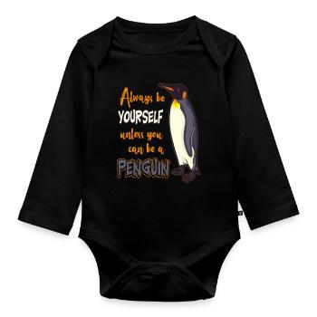 Penguin - Organic Longsleeve Baby Bodysuit - black - Front