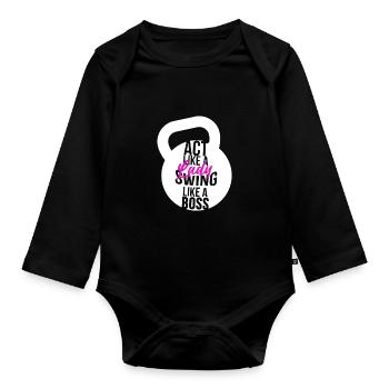 Kettlebell Frau Lady Kugelhantel Fitness Geschenk - Baby Bio-Langarm-Body - Schwarz - Vorne