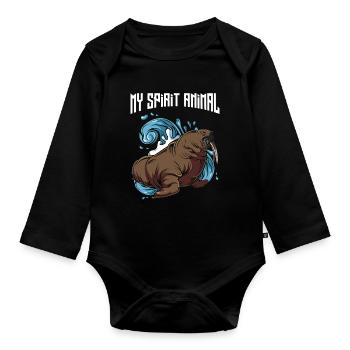 walrus - Organic Longsleeve Baby Bodysuit - black - Front