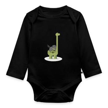 Dearadh Bronntanais Gleoite Katze und Dinosaurier - Baby Bio-Langarm-Body - Schwarz - Vorne