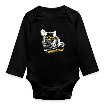 Chinchilla chillen Tier Hamster Geschenk - Baby Bio-Langarm-Body - Schwarz - Vorne