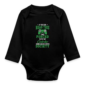 gamer - Ekologisk långärmad babybody - svart - Fram