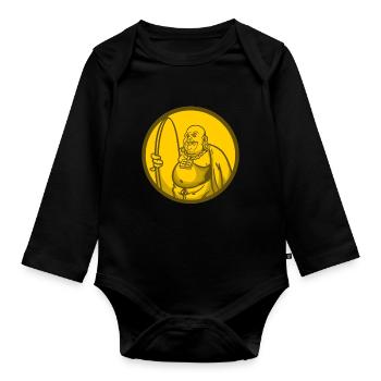 Cartoon Zeichentrick Buddha Surfen Spirituell - Baby Bio-Langarm-Body - Schwarz - Vorne