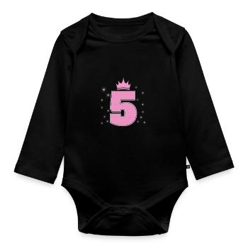 Geburtstag 5 Jahre Mädchen mit Krone in Rosa - Baby Bio-Langarm-Body - Schwarz - Vorne