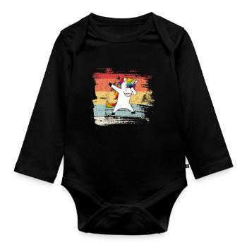 Einhorn Vintage Einhorn Regenbogen Dab Dabben - Baby Bio-Langarm-Body - Schwarz - Vorne
