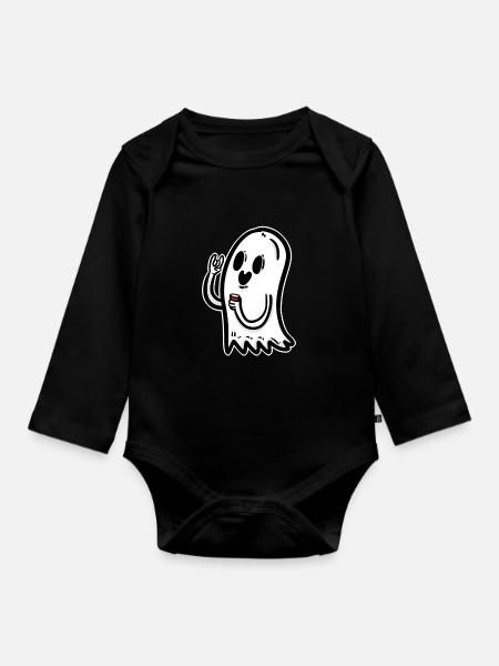 Halloween Ghost Creepy Spooky Scared Horror Party - Organic Longsleeve Baby Bodysuit - black