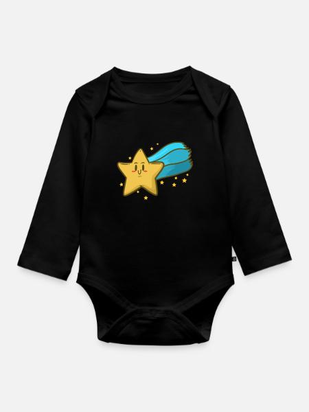 Star Sky Clouds Night Moon Sparkle Chilling idea - Organic Longsleeve Baby Bodysuit - black