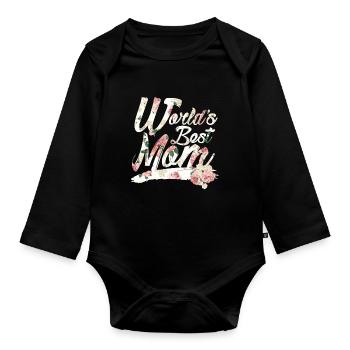 Cadeau de fête des mères Meilleure mère du monde - Body Bébé bio manches longues - noir - Devant