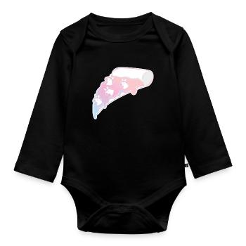 Einhorn Pizza Regenbogen T-Shirt - Baby Bio-Langarm-Body - Schwarz - Vorne