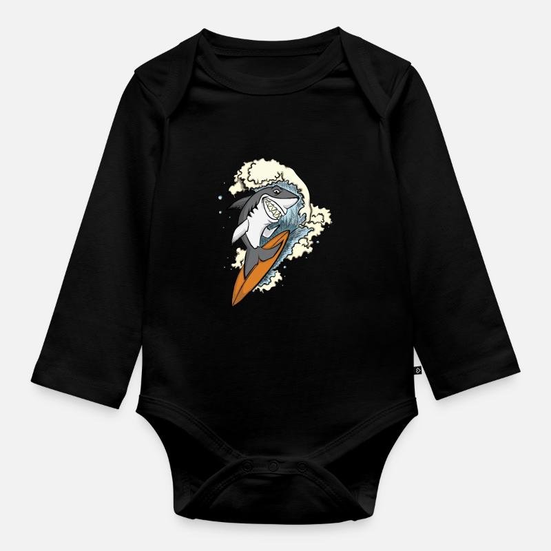 Surf requin surf surf vague kitesurf - Body Bébé bio manches longues - noir