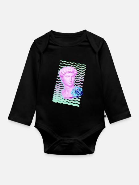 Vaporwave Head - Baby Bio-Langarm-Body - Schwarz