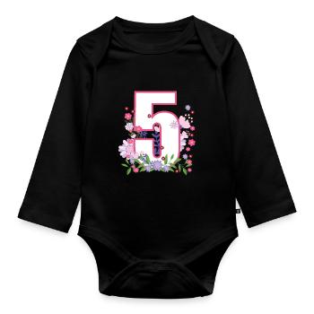 5. Geburtstag T-Shirt Blumen - Baby Bio-Langarm-Body - Schwarz - Vorne
