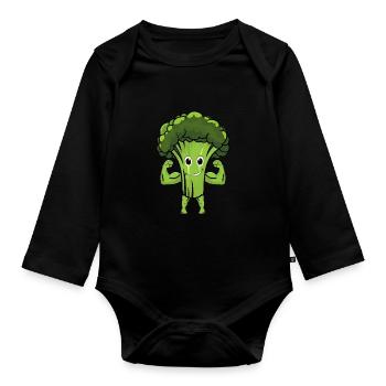 Strong Vegan Shirt Broccoli Shirt Fitness - Organic Longsleeve Baby Bodysuit - black - Front