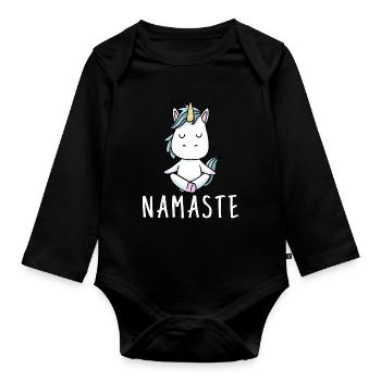 Cadeau de méditation yoga licorne Yogi Namaste - Body Bébé bio manches longues - noir - Devant