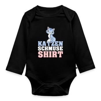 Katzen Schmuse Shirt Katze kuscheln streicheln Kat - Baby Bio-Langarm-Body - Schwarz - Vorne