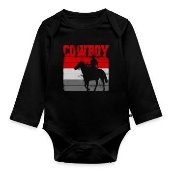 Cowboy Westernreiter Pferd - Baby Bio-Langarm-Body - Schwarz - Vorne