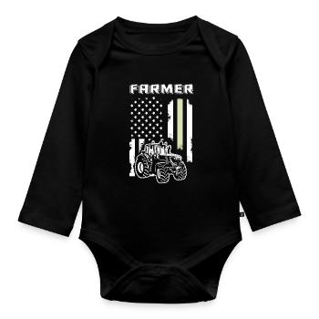 Agriculteur agriculteur agriculteur - Body Bébé bio manches longues - noir - Devant